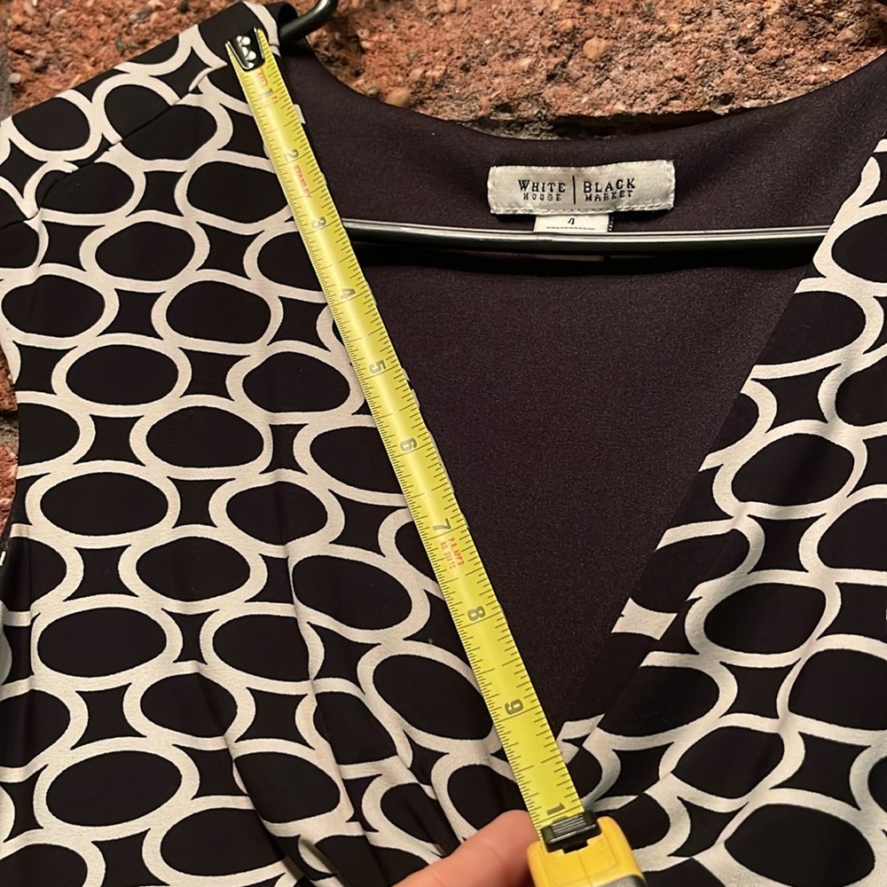 White House | Black Market A-Line Sleeveless Black/White Geometric Print Dress 4 - Picture 10 of 12